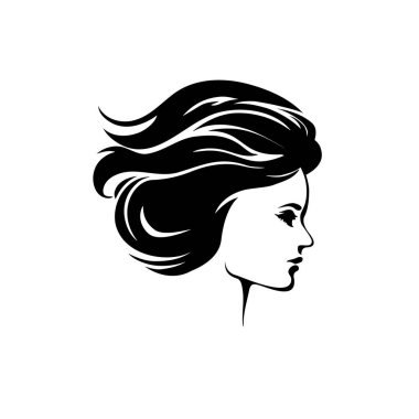 Siluet, güzel saç tasarımı olan bir kadının yakın plan portresi. Vektör illüstrasyonu 