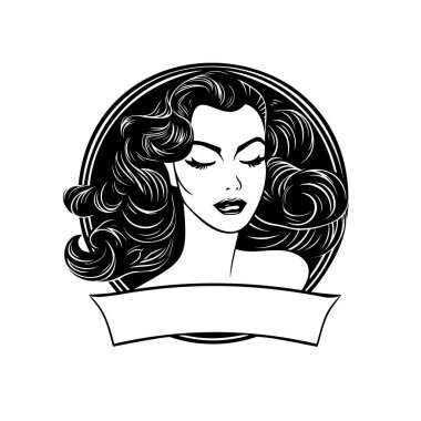 Siluet, güzel saç tasarımı olan bir kadının yakın plan portresi. Vektör illüstrasyonu 