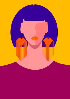 Moda tarzında bir kadın portresi. Moda illüstrasyonu. Bir avatar olarak, reklamlarda ve diğer basılı ve web ürünlerinde kullanılabilir