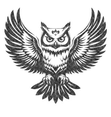 Risograph efektli ayrıntılı baykuş çizimi, üzerine yazma biçimi ve geriye dönük doku. Posterler, baskılar, dergiler ya da klasik estetikten esinlenen yaratıcı projeler için mükemmel..