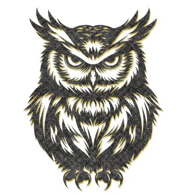 Detailed owl illustration with Risograph effect, Overprint style, and retro texture. Perfect for posters, prints, magazines, or creative projects inspired by vintage aesthetics. clipart