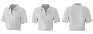 Beyaz Giysili Kadın Polo gömleği - Ön ve Arka Görünüm 3D Render. Yüksek kalite 3d illüstrasyon
