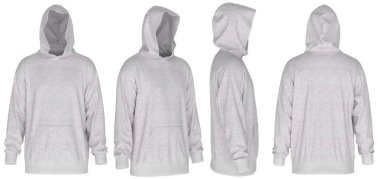 3 boyutlu erkek forması, büyük boy kapüşonlu kapüşonlu kapüşon modeli. Ön, yan ve arka görünümleri içerir, giyim tasarımları, markalaşma veya e-ticaret için idealdir.