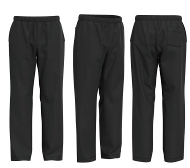 Siyah adamların yumuşak kumaş desenli pijama pantolonlarının gerçekçi 3D maketi uyku ve gecelik tasarımı için mükemmeldir.