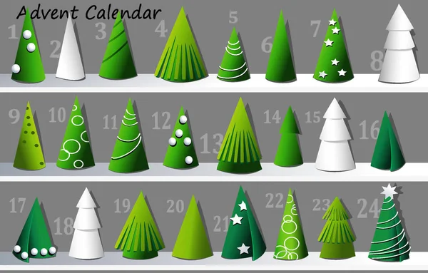 Calendario Adviento Con Papel Árboles Navidad — Vector de stock