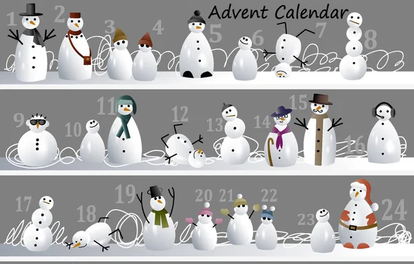 Advent Calendar Funny Snowman — Stock Vector