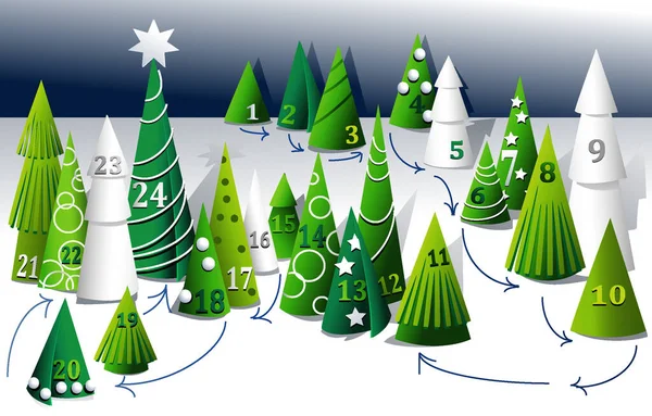 Calendrier Avent Avec Des Arbres Noël Papier — Image vectorielle