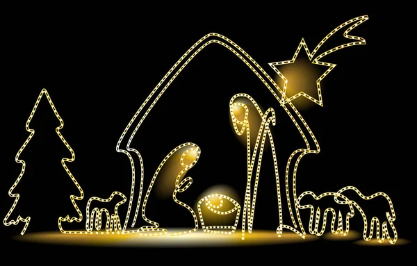 Illumination Noël Avec Sainte Famille — Image vectorielle