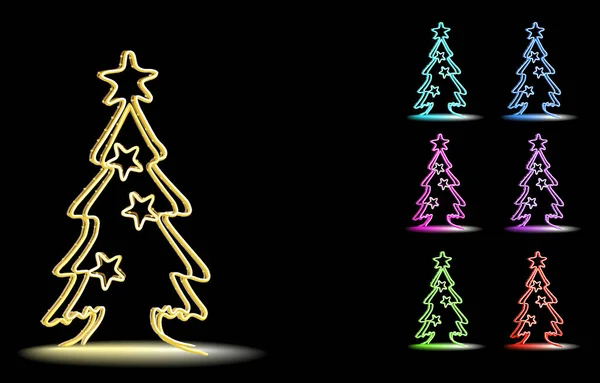 Illuminazione Vacanze Con Neon Albero Natale — Vettoriale Stock