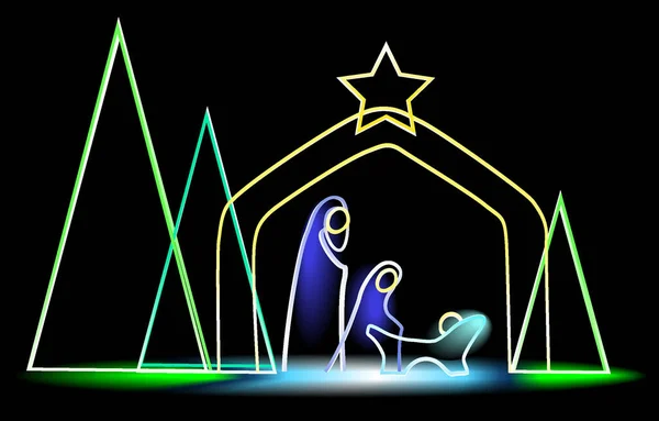 Illumination Noël Avec Sainte Famille — Image vectorielle