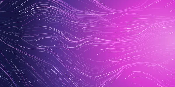 明亮的紫色深空中的飞行 流动的能量线模式 星空环绕 现代风格的未来技术或天文概念背景 创造艺术 创意模板 矢量设计 — 图库矢量图片