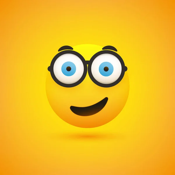 Funny Surprised Satisfied Smiling Emoji Glasses Pop Out Wide Open — стоковый вектор