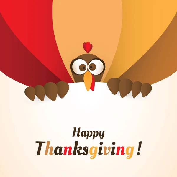 Minimalist Colorful Happy Thanksgiving Card Large Turkey Bird Looking Rolling — Stock Vector