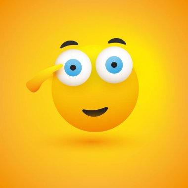 Selamlama Yüzü - Mutlu Emoji Simgesi Tasarımı - Sağ El Selamıyla Sarı Yüz - Düzenlenebilir Vektör Biçiminde Görüntü