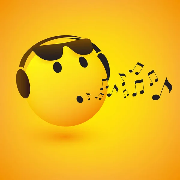 Cantando Assobiando Feliz Emoticon Emoji Rosto Com Óculos Sol Fones — Vetor de Stock
