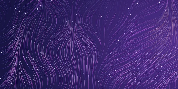 Dark Purple Curving Bending Flowing Energy Lines Mönster Stjärnhimlen Modern — Stock vektor
