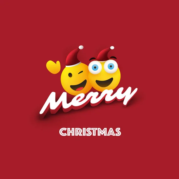 Feliz Navidad Emoji Sonriente Guiño Sorprendido Con Sombrero Rojo Santa — Vector de stock