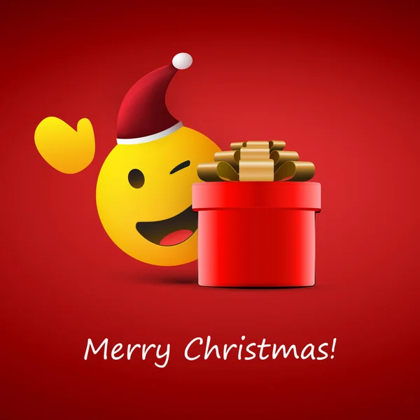 Feliz Navidad Emoji Santa Claus Sonriente Guiño Con Mano Ondeante — Vector de stock
