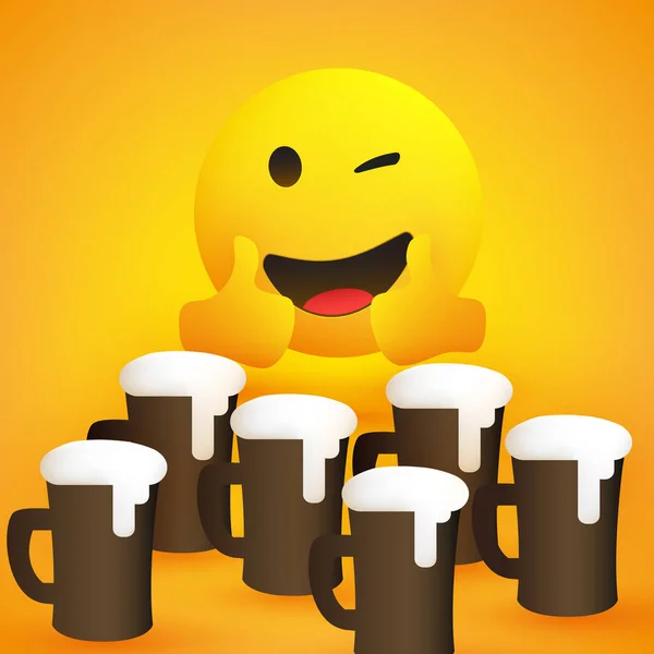Пиво Усміхнений Емоціон Показує Великі Пальці Вгору Простий Блискучий Щасливий — стоковий вектор
