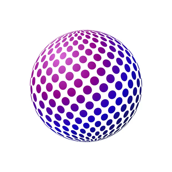 明るい斑点模様の表面を持つ紫の光デジタルグローブデザインベクトル 白の背景に隔離された — ストックベクタ