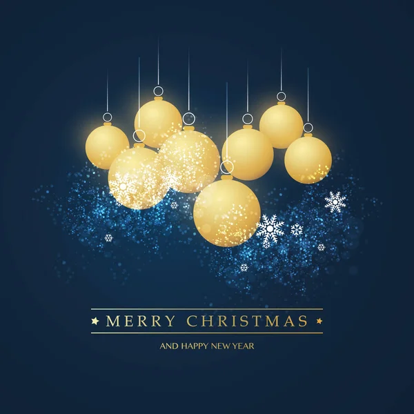 圣诞贺卡背景与金色圣诞球和雪花 — 图库矢量图片
