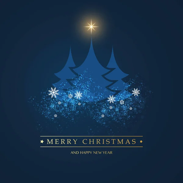 Dark Christmas Card Background Blue Pine Trees Snow Snowflakes Illustration — 스톡 벡터