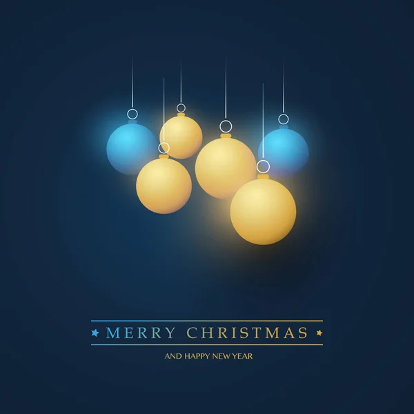 Kerstkaart Achtergrond Met Gouden Blauwe Kerstballen — Stockvector