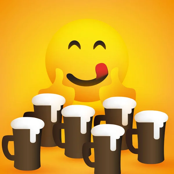 Посмішка Рот Ліксінг Емоджі Показуючи Thumbs Simple Happy Emoticon Web — стоковий вектор