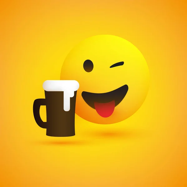 Gülümseyen Göz Kırpan Amigo Emoji Köpüklü Alkolik Çkinin Zevkini Çıkaran — Stok Vektör