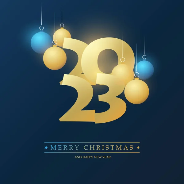 Tarjeta Felicitación Golden Blue Merry Christmas Feliz Año Nuevo Con — Vector de stock