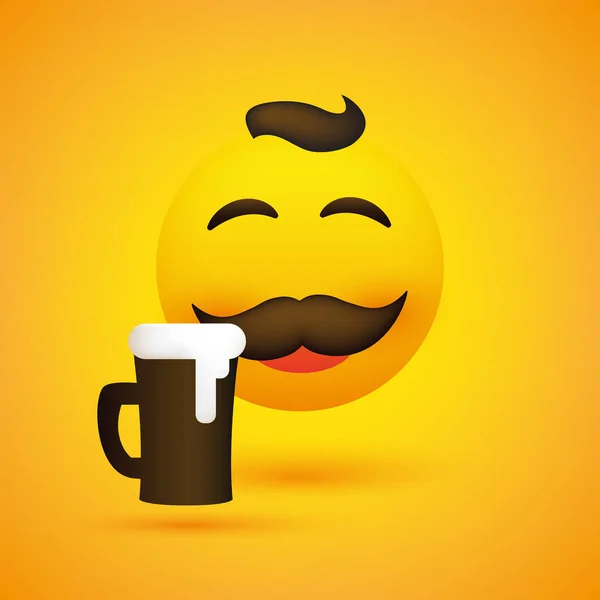 Sorrindo Happy Beer Lover Man Emoji Simples Emoticon Com Olhos —  Vetores de Stock