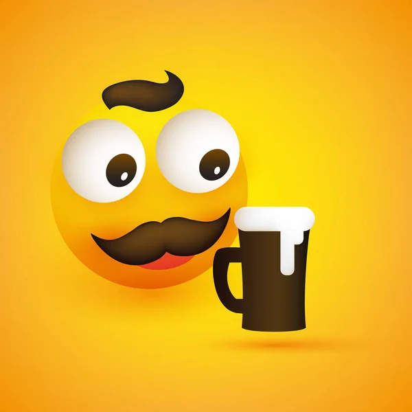Sorrindo Happy Beer Lover Simples Emoji Emoticon Com Olhos Pop —  Vetores de Stock