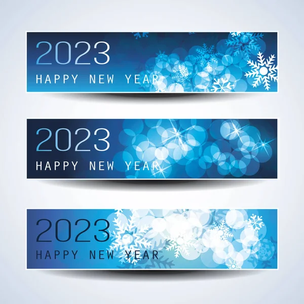 Set Sparkling Shimmering Ice Cold Blue Horizontal Christmas Happy New — Stock Vector