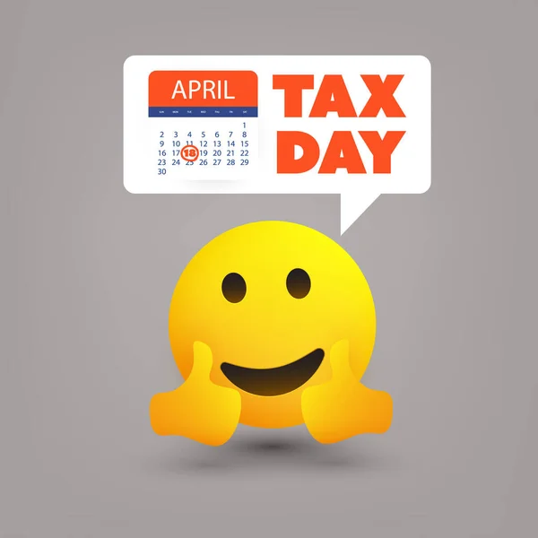 Tax Day Reminder Concept Emoticon Showing Double Thumbs Calendar Speech — Vetor de Stock