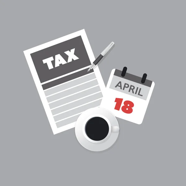 Tax Day Reminder Concept Design Template Pen Sheet Form Coffee — Vetor de Stock