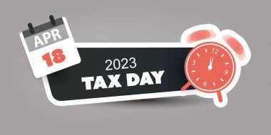Retro Style Horizontal Tax Day Reminder Concept Banner with Ringing Clock for Web Design - USA Tax Deadline Due Date for IRS Federal Income Tax Returns:18th April, Year 2023 - Vector Template