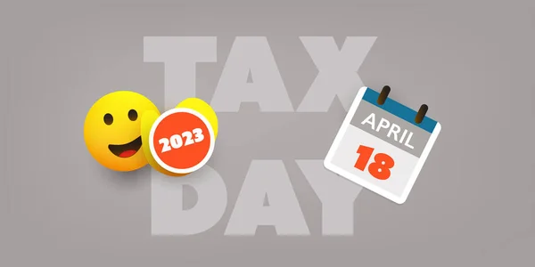 Tax Day Reminder Concept Calendar Design Smiling Waving Emoji Usa — Stock Vector