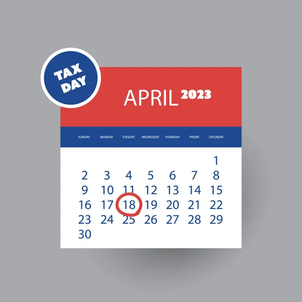 Tax Day Reminder Concept Calendar Design Template Usa Tax Deadline — Stok Vektör