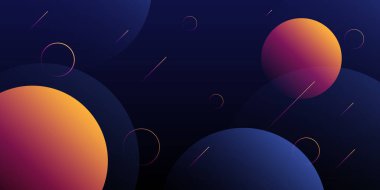 Modern Style Minimalist Background, Header or Banner Design with 3D Dark Cosmic Scene: Planets and Comets - Multi Purpose Creative Wide Scale Template for Web with Copyspace in Editable Vector Format