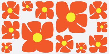 Simple Retro Style Flowers Pattern - Summer or Sping Theme from the 60s, 70s - Red and Yellow Colored Bold Abstract Vintage Vector Background