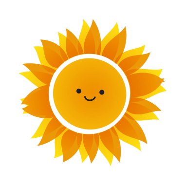 Cute Smiling Sun or Sunflower on White Background - Design Template in Editable Vector Format