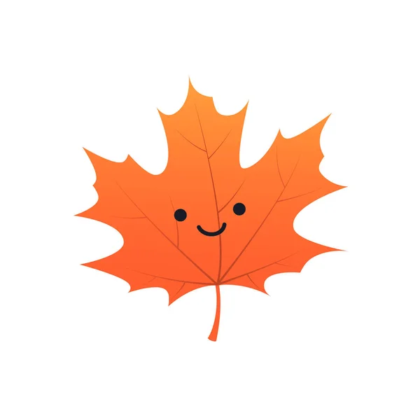 Cute Smiling Face Brown Golden Autumn Fallen Maple Tree Leaf — 스톡 벡터