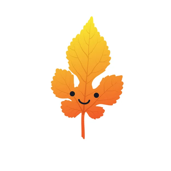 Симпатичное Улыбающееся Лицо Коричневом Золотой Осенью Упал Лист Изолированы Белом — стоковый вектор