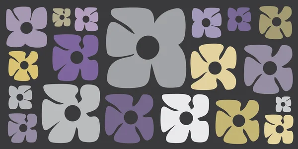 Simple Retro Style Flowers Various Sizes Colors Pattern Summer Sping — ストックベクタ