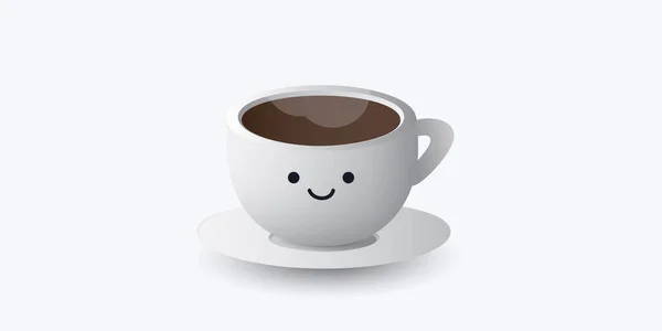 Cup Full Coffee Cute Smiling Face Design Template Light Wide — Image vectorielle