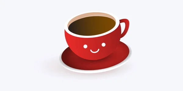 Coupe Rouge Pleine Café Brun Avec Visage Souriant Mignon Sur — Image vectorielle