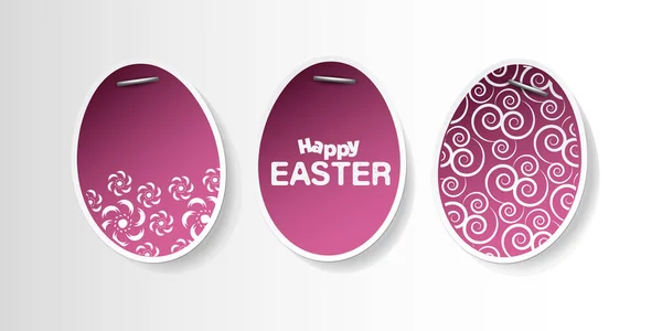Set Three Purple Lit Stapled Painted Patterned Paper Easter Eggs — стоковый вектор
