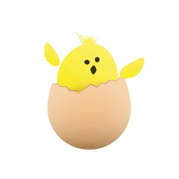 Funny Happy Little Chick Just Out Cracked Chicken Egg Conceito — Vetor de Stock