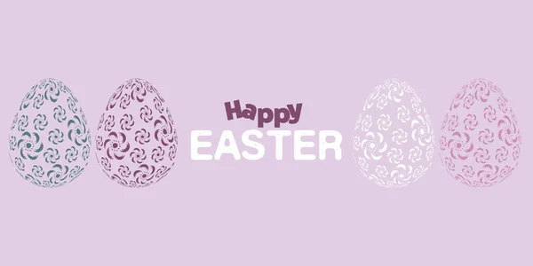 Purple Happy Easter Card Patterned Eggs Wide Scale Minimalist Holiday — Stock Vector