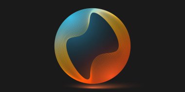 Renkli Kahverengi, Kırmızı ve Mavi Dalgalı Çizgiler, Şeffaf Çok Renkli 3D Yuvarlak Küre Oluşturan Çizgiler, Şeffaf Boş Küre - Tasarım Şablonu, Karanlık Arkaplan Teknolojisi Vektör İllüstrasyonu